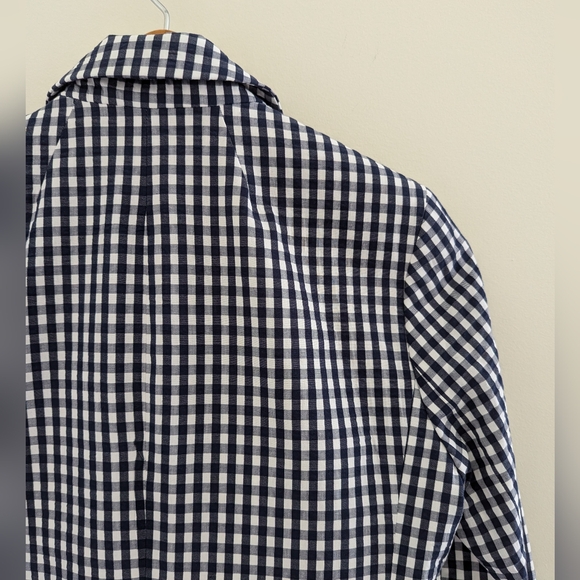 NEW J. CREW Puckered Gingham Blazer Jacket WOMEN'S 8 Navy White Cotton Preppy - Picture 9 of 16